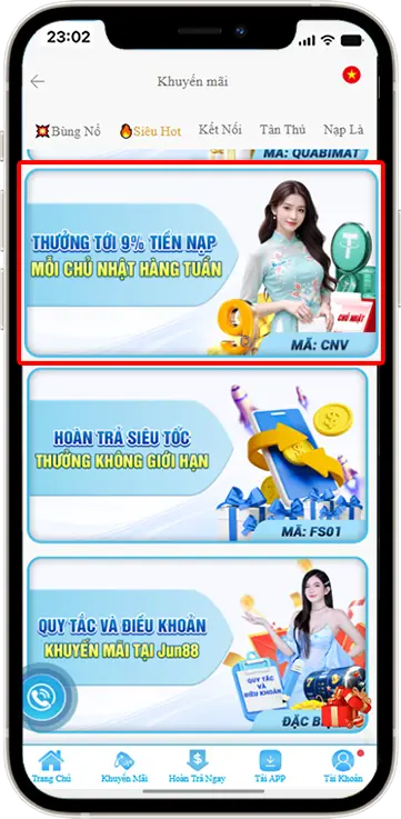 Bước 2: Chọn Siêu Hot » Chọn mã khuyến mãi "CNV"